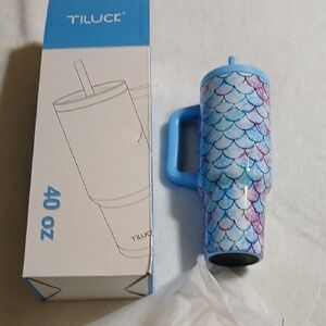 Blue Mermaid Scale 40 oz Travel Tumbler with Handle